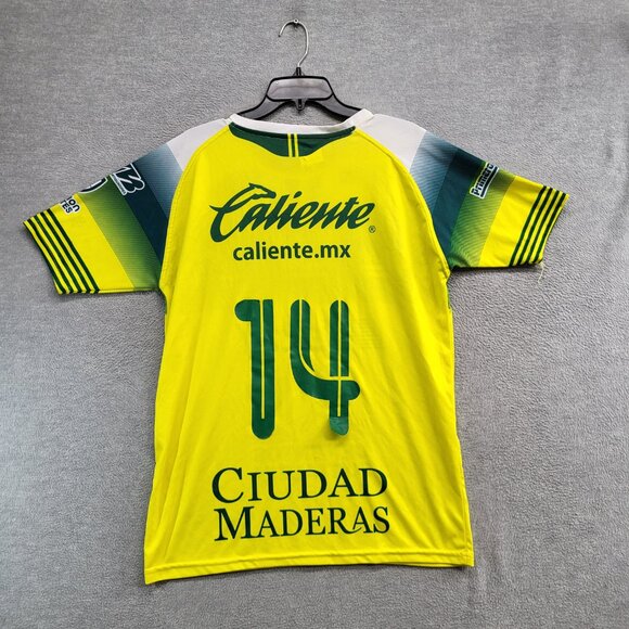 Leon Men Soccer Away Jersey Large Yellow‎ Striped Ciudad Maderas Crew Neck - Picture 6 of 9